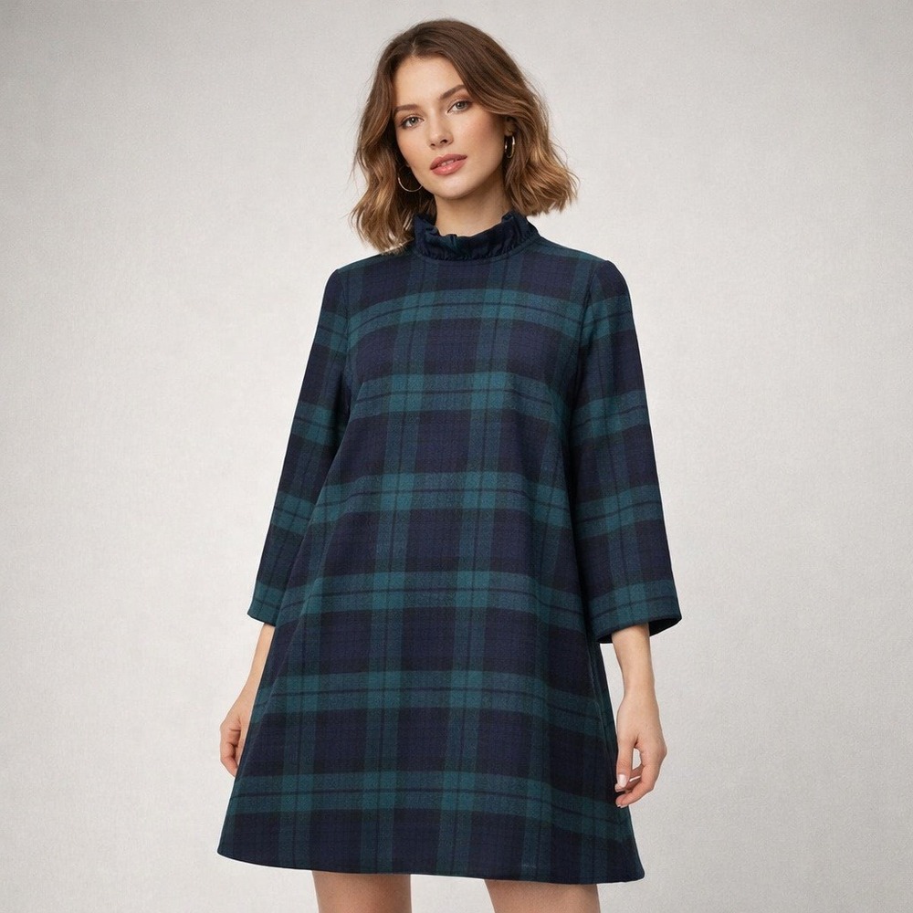 Tuckernuck Dress Womens XL Green Blackwatch Plaid Wool Bow Daphne Tartan‎